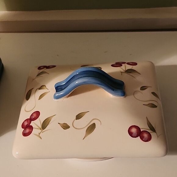 Cherry Pattern Ceramic Canister with Blue Accents - Picture 9 of 11